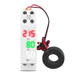 Din Rail 3in1 Single Phase Ampere Voltage Frequency Meter Ac 0-99Hz 100A Voltmeter Indicator LED Digital Display 110V 230V(Transparent)