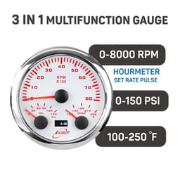 RACETECH 85mm 3in1 White Tachometer with Chrome Gauge Cup - Bundle