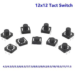 20PCS 12x12 12 * 12 * 4.3mm 5mm 4.5 6 7 8 9 9.2 10 11 11.5 4Pin Tactile Tact Push Button Micro Switch Self-Reset DIP Switches(12x12x4.5)