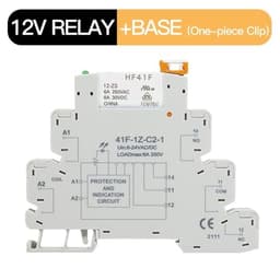 Relay Mounting with LED 6A Ultra-Thin Electromagnetic Relay HF41F 12-ZS 24-ZS DC 12V 24V 1pcs(12v with Orange Base)