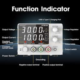 Variable DC Power Supply, 0-30V 0-10A, Bench Power Supply with Encoder Knob, 4-Digit LED Display, Digital Calibration, USB and Type-C Charging