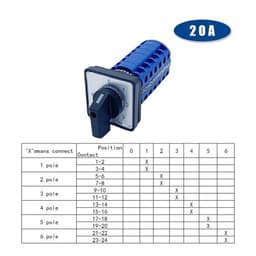 LW26-20/6 0-6 7 Positions 6 Poles 20A 660V Universal Changeover Voltage Switching Dual-Wire Selective Control Cam Switch