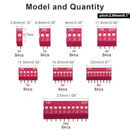 40pcs Double Row Dip Switch Kit, Slide Type Dip Switch 1 2 3 4 5 6 8 10 Position 2.54mm PCB Mountable On Off Toggle Button for Circuit,Breadboard