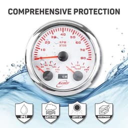 RACETECH 85mm 3in1 White Tachometer with Chrome Gauge Cup - Bundle
