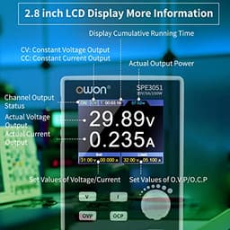 OWON SPE3051 Programmable Lab Power Supply (0-30V 0-5A), 150w Bench DC Power Supply with 2.8 inch LCD Display and Output Enable/Disable Button,Single
