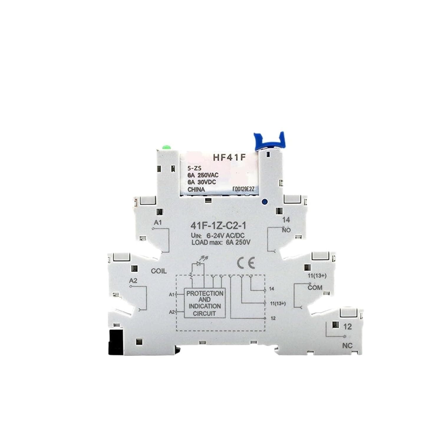1PCS Relay 5V 12V 24V DIN Rail Slim Module HF41F 6A 250VAC 30VDC