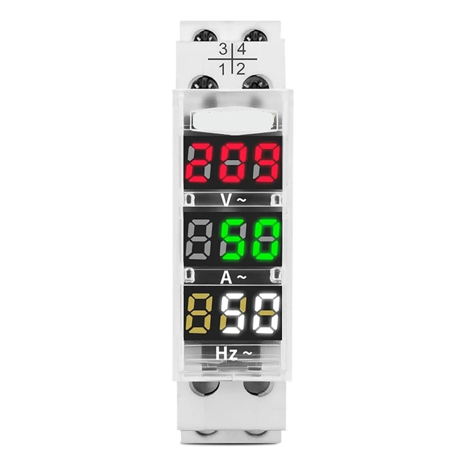 Din Rail 3in1 Single Phase Ampere Voltage Frequency Meter Ac 0-99Hz 100A Voltmeter Indicator LED Digital Display 110V 230V(Transparent)