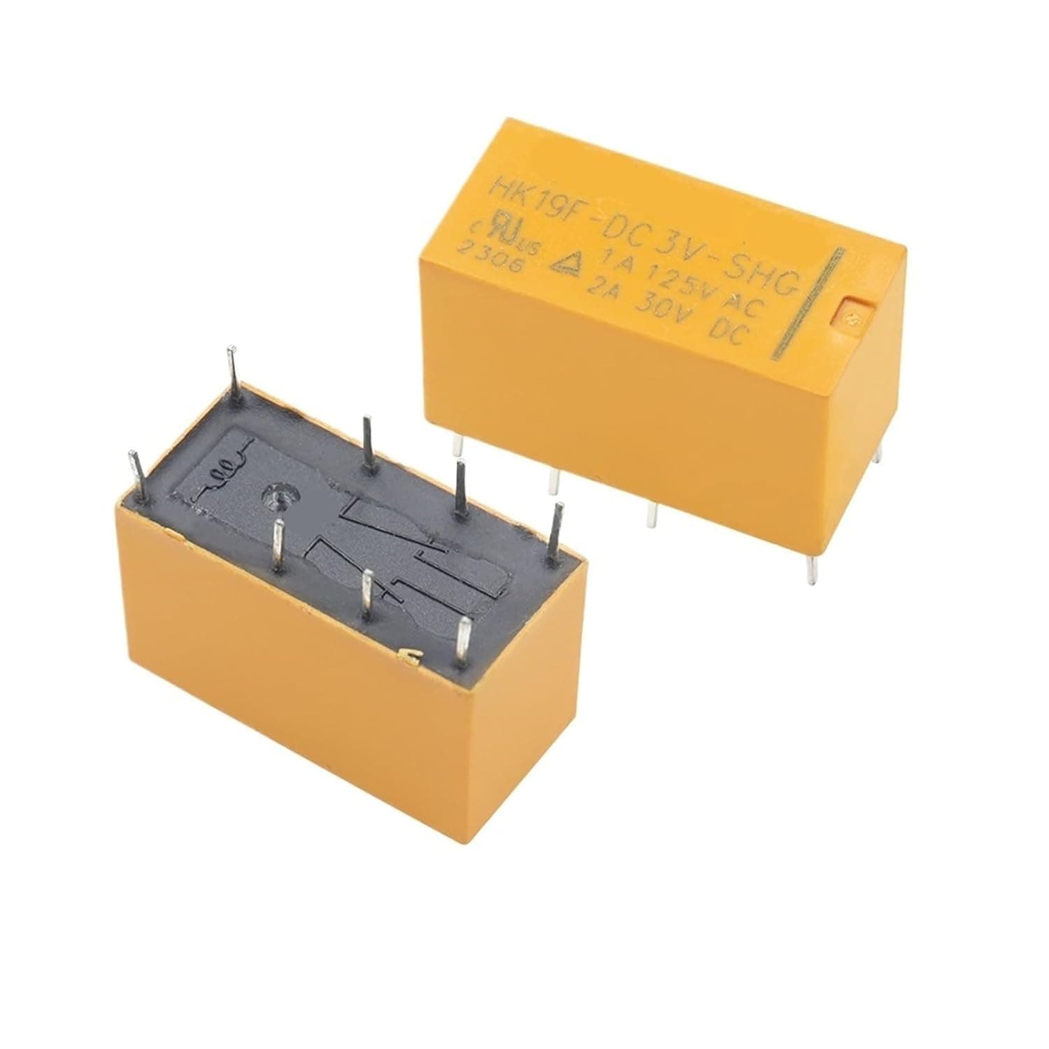 8Pin 2NO 2NC Mini Power Relays PCB Type HUI KE HK19F HK19F-DC5V-SHG HK19F-DC12V-SHG 100Pcs(3V)