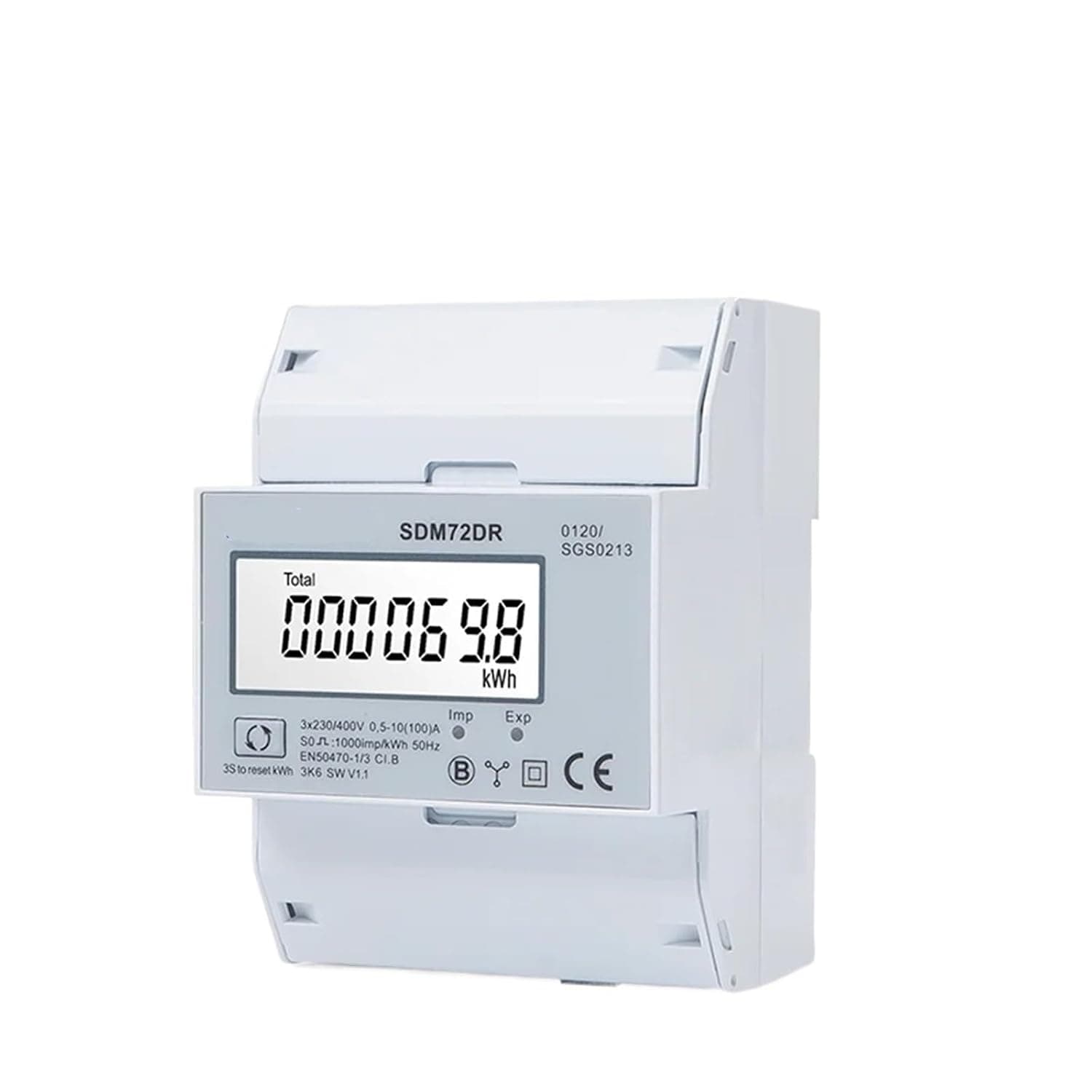 SDM72DRMID,3 Phase 4 Wire Energy Meter,Reset Function; Total Energy Partial Energy Total Power, Pulse Output 10(100) A, 220/230V
