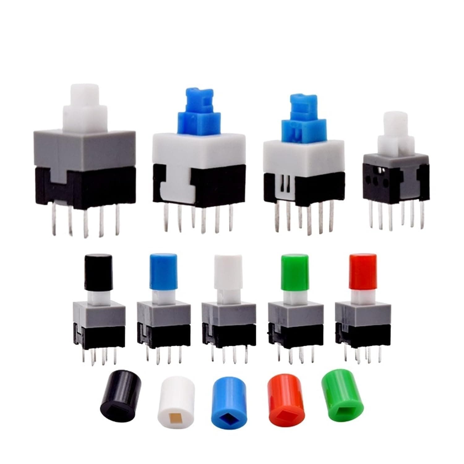 10Pcs Tact Tactile Mini On Off Self-Locking Switch Push Button Momentary Latching DIP 6 Pin with Cap(7.0x7.0mm,Green Cap,Locking)