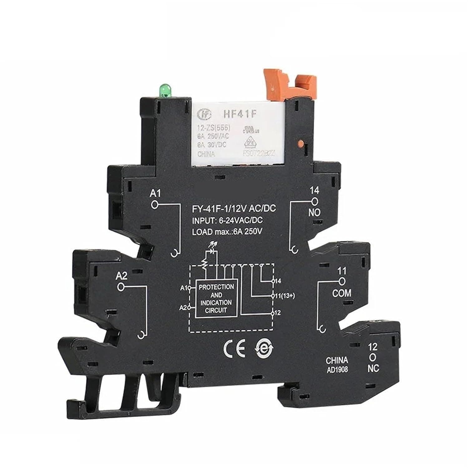 1PC Slim Relay Module Protection Circuit, 6A 12VDC/AC or 24VDC/AC or 230VAC, Socket 6.2mm Thickness 48V 110V(FY-41F-1 12VACDC)