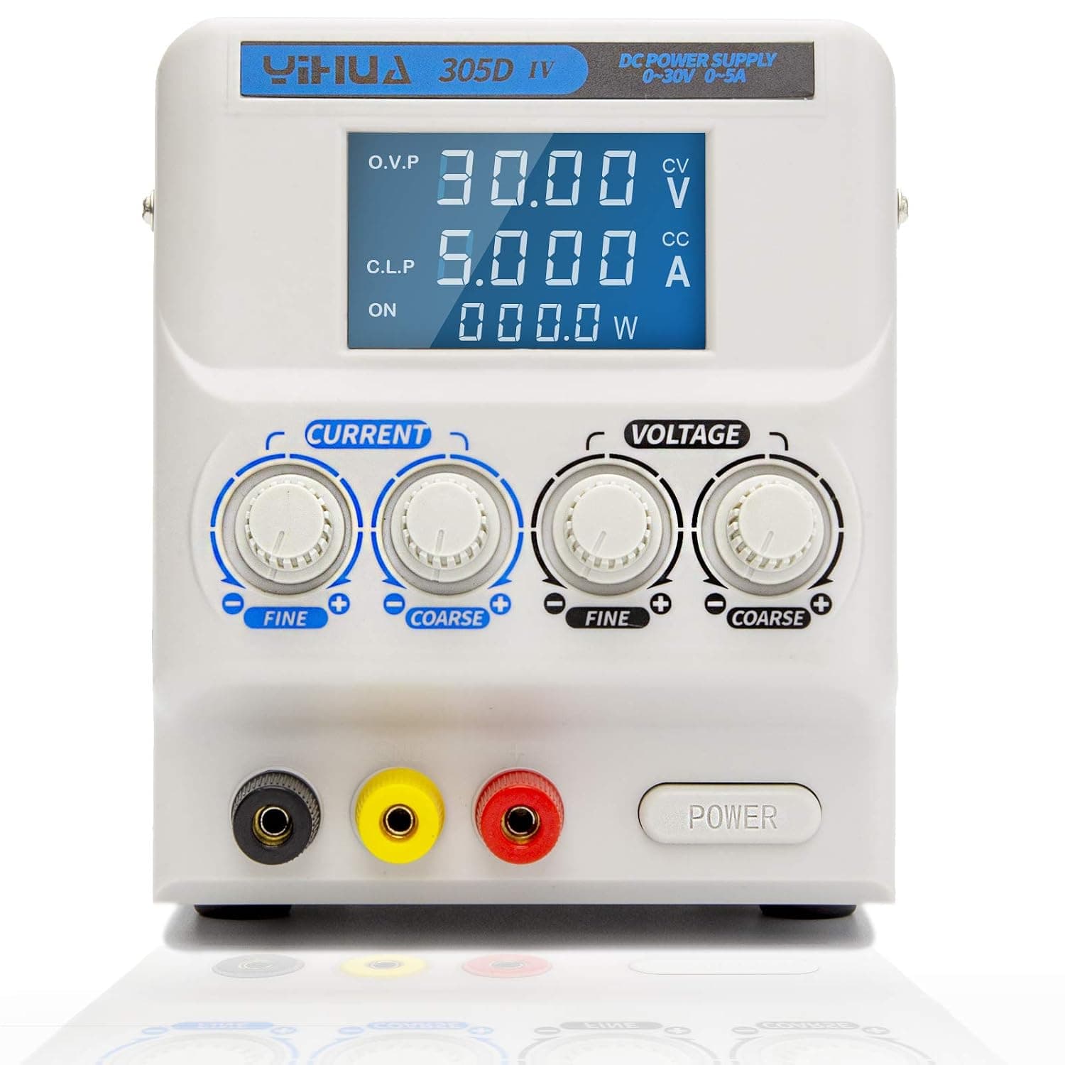 YIHUA 305D-IV Regulated Variable DC Lab Power Supply 0-5A 0-30V Low Noise Bench Switch Mode Power Supply with Alligator Clips, High Precision for
