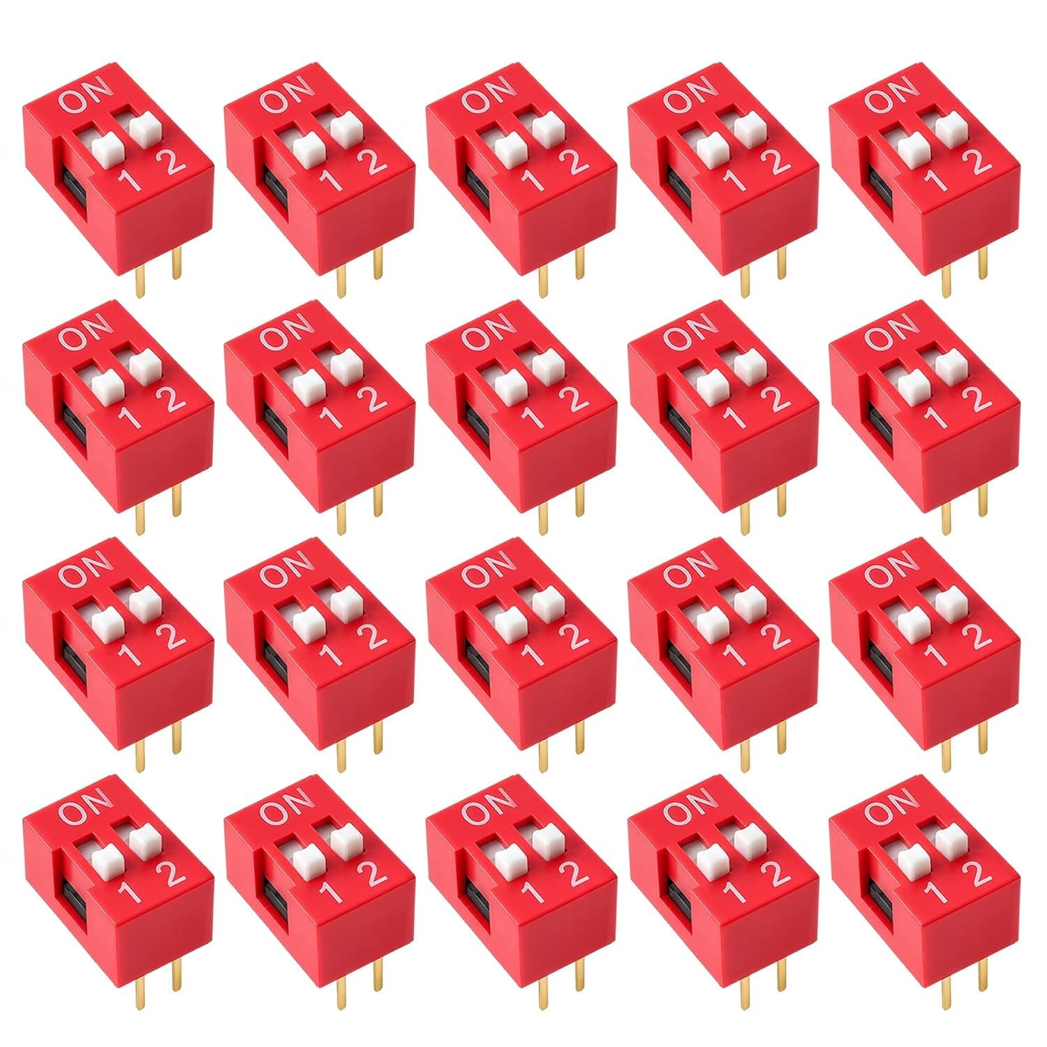 20 PCS 2 Pin 1 Positions DIP Switch, 2.54mm Pitch, Red