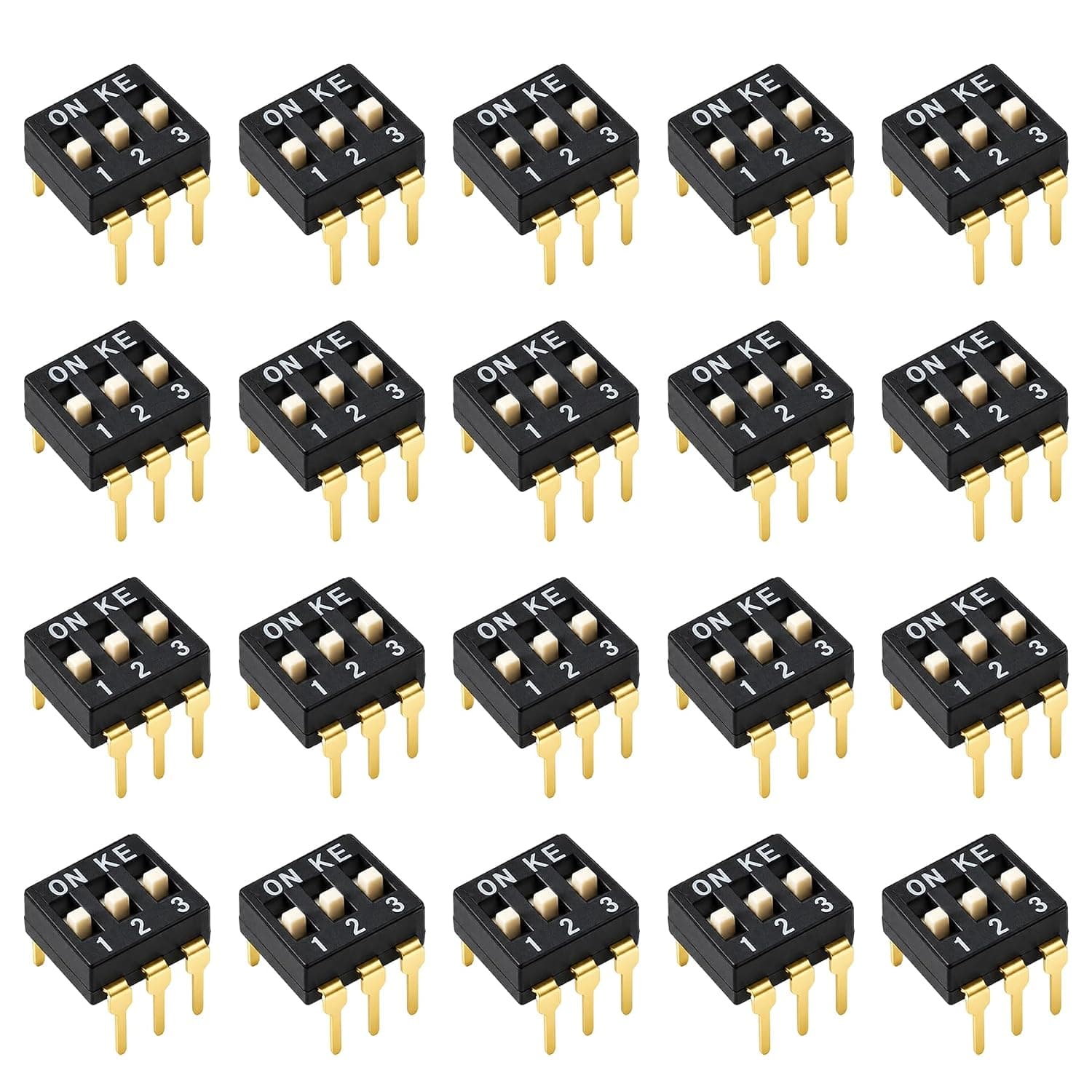 20 PCS 4 Pin 2 Positions DIP Switch, 2.54mm Pitch, Black
