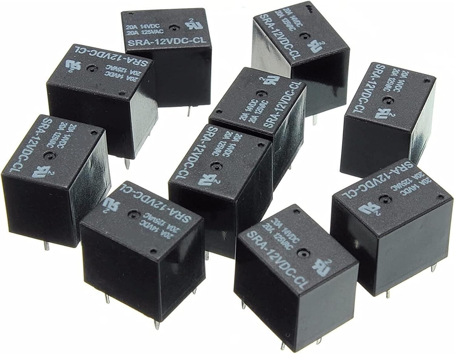 Relay 5Pcs 5V 12V 24VDC Power SRA-05VDC-CL SRA-12VDC-CL SRA-24VDC-CL 5Pin Relays 20A PCB Type Black Automobile(12V)